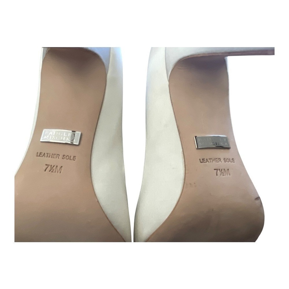 Badgley Mischka Sansa II Peep Toe Pump Women 7.5 Ivory Good Crystal Satin Heel - Picture 10 of 13